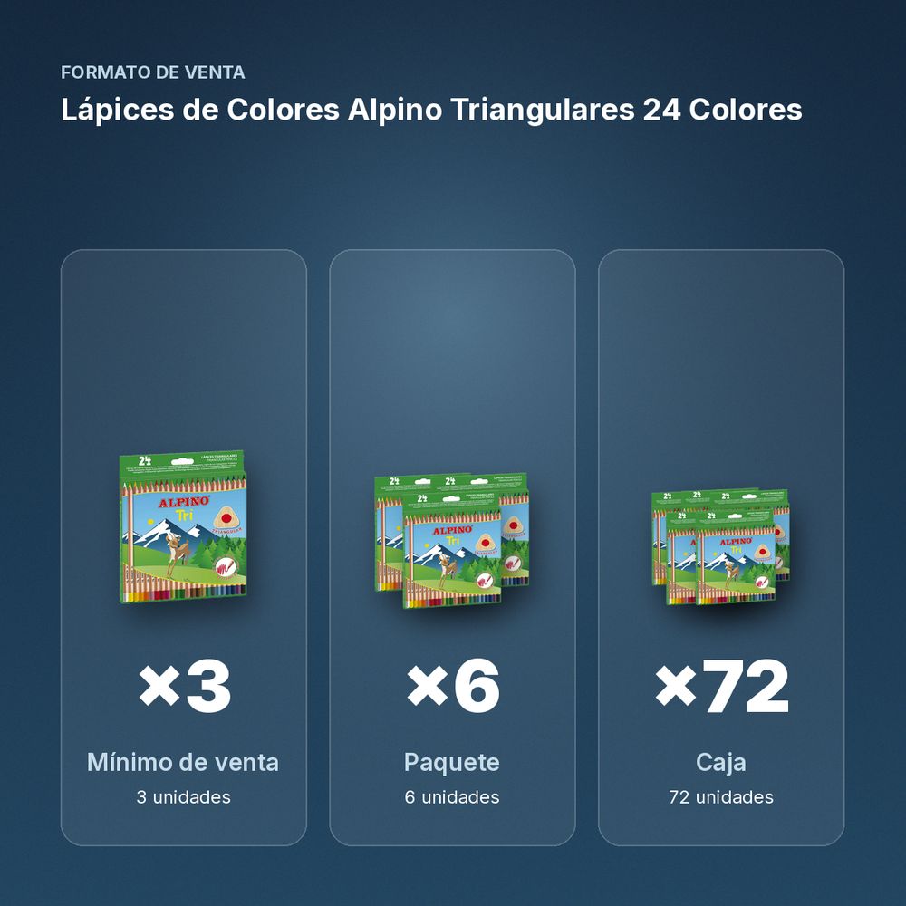 LÁPICES DE COLORES ALPINO TRIANGULARES 24 COLORES - formato de venta: paquete de 6, caja de 72