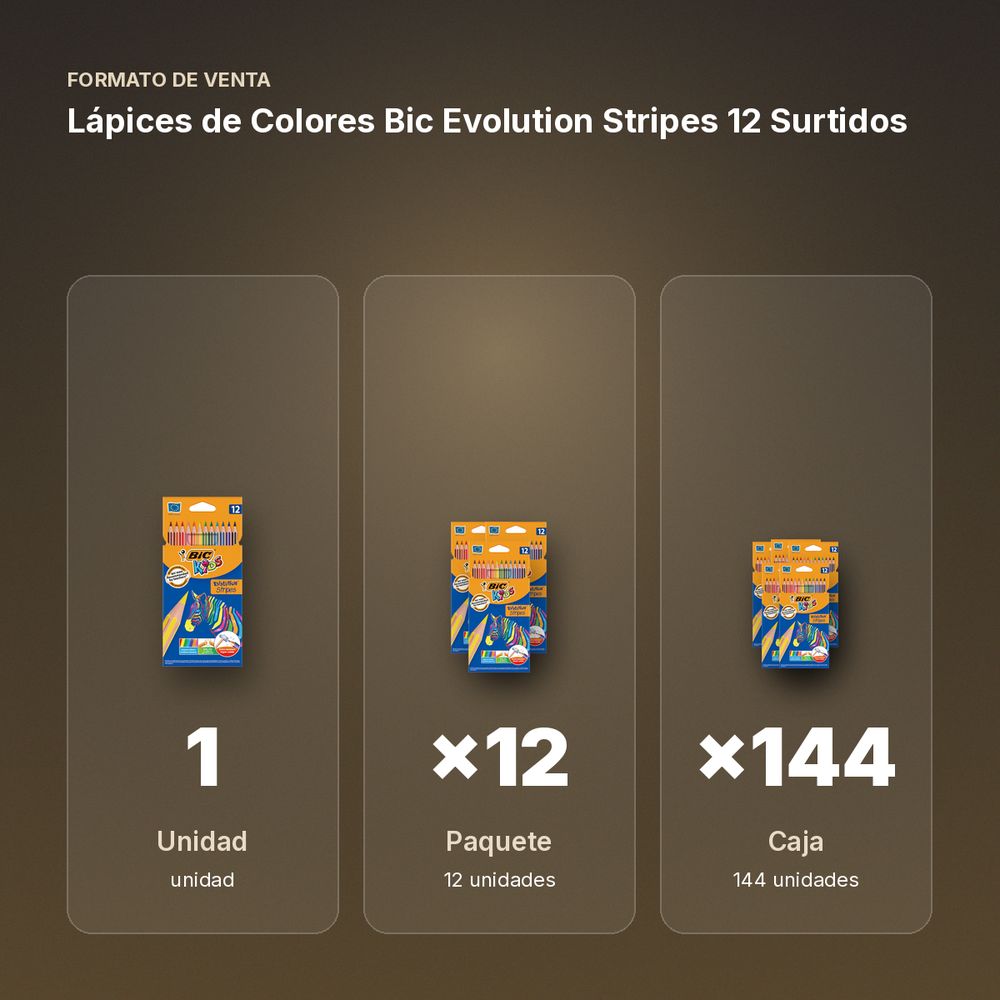 LÁPICES DE COLORES BIC EVOLUTION STRIPES 12 SURTIDOS - formato de venta: paquete de 12, caja de 144