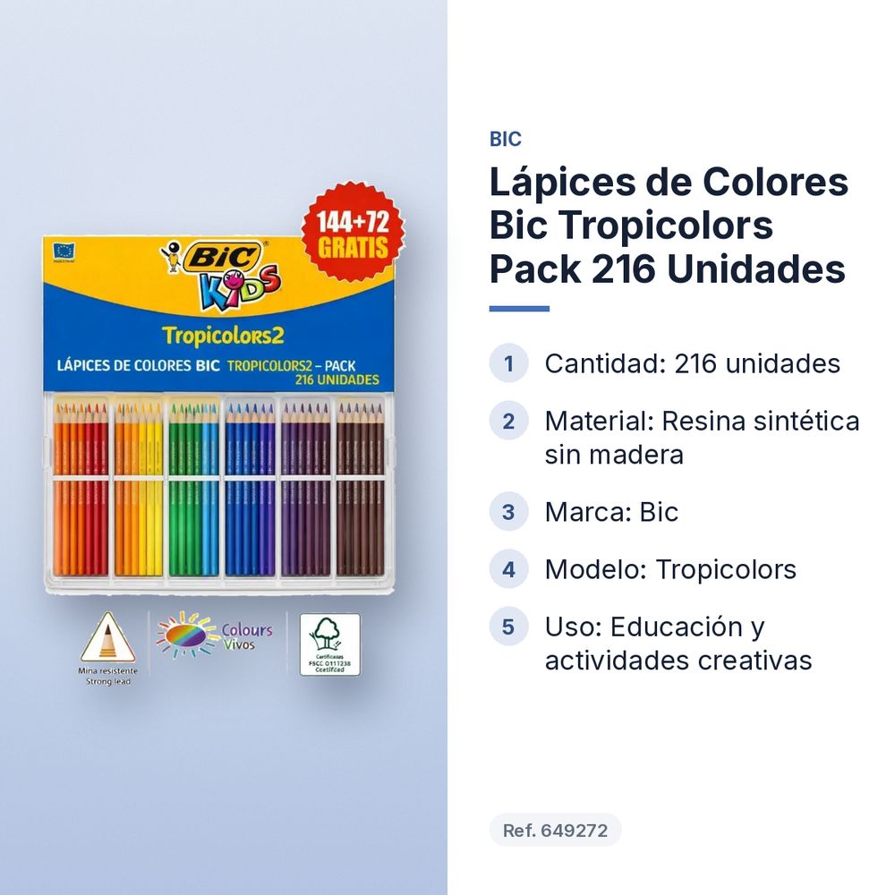LÁPICES DE COLORES BIC TROPICOLORS PACK 216 UNIDADES - características principales