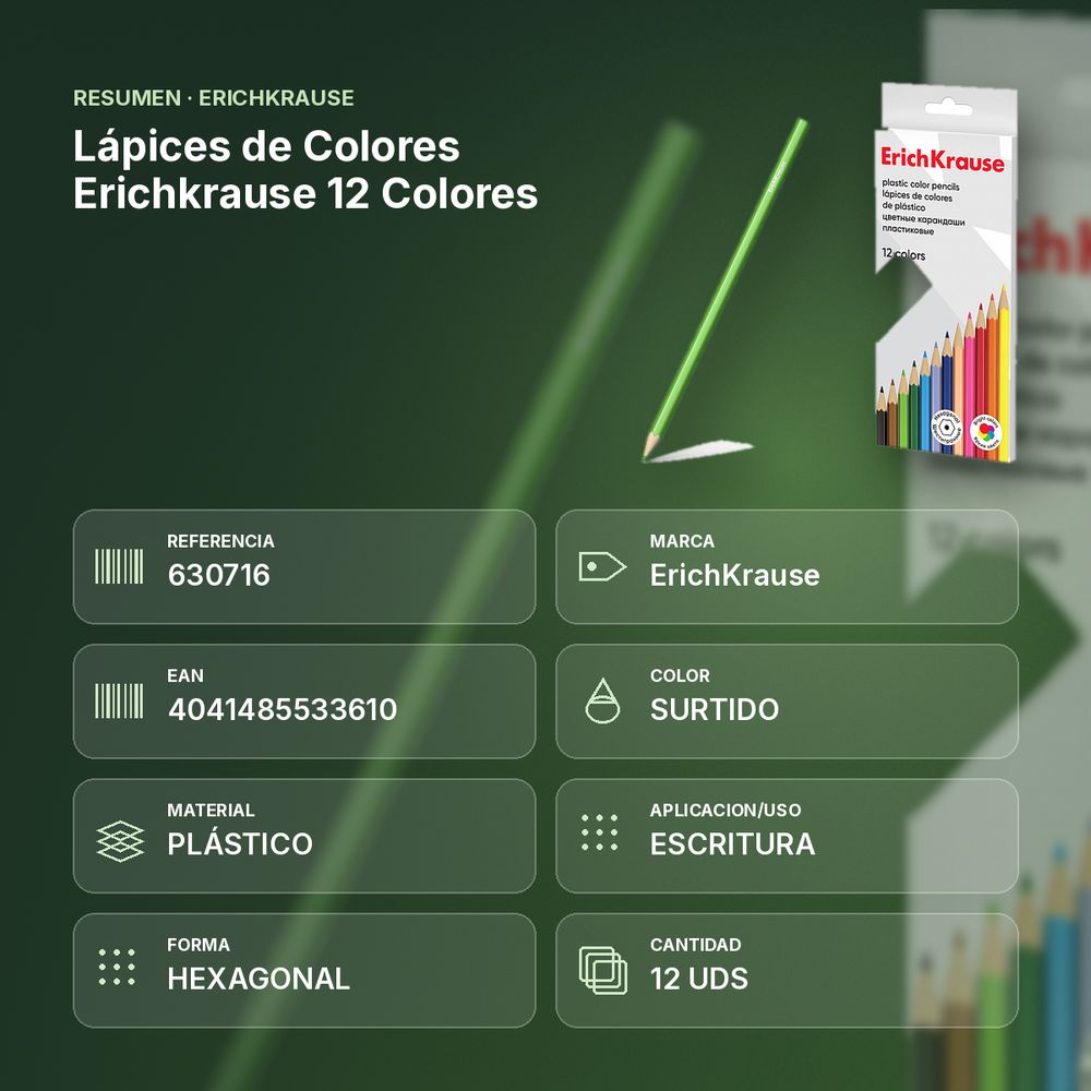 LÁPICES DE COLORES ERICHKRAUSE 12 COLORES  - resumen de atributos