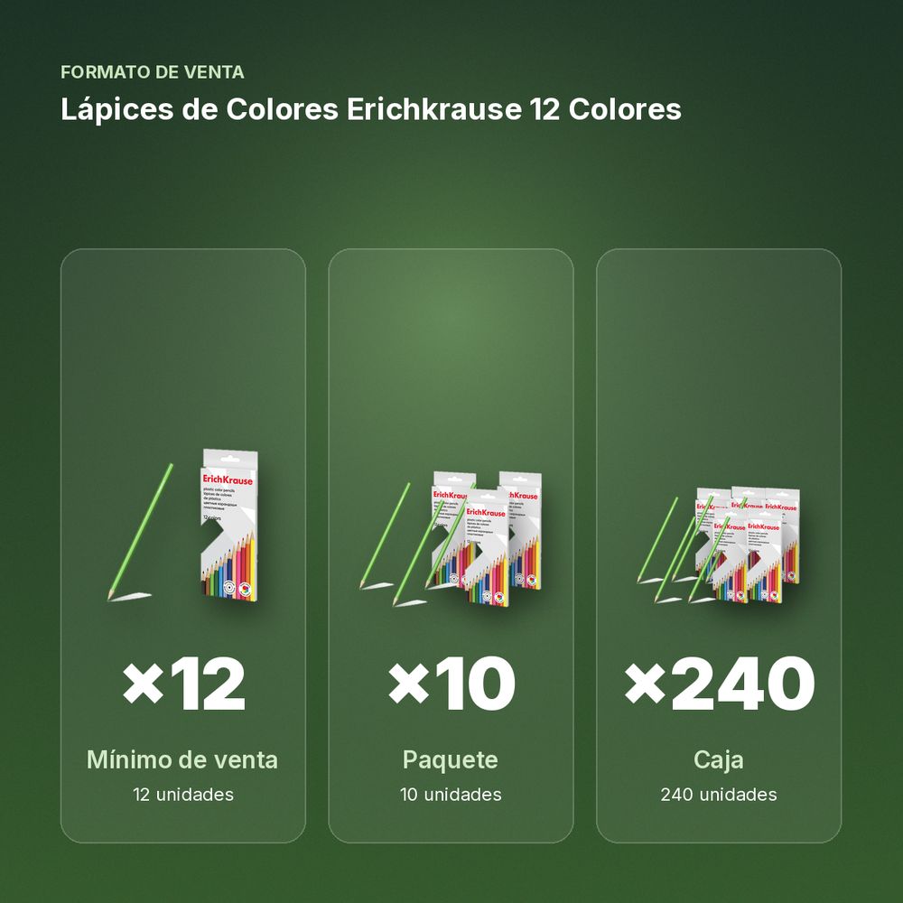 LÁPICES DE COLORES ERICHKRAUSE 12 COLORES  - formato de venta: paquete de 10, caja de 240
