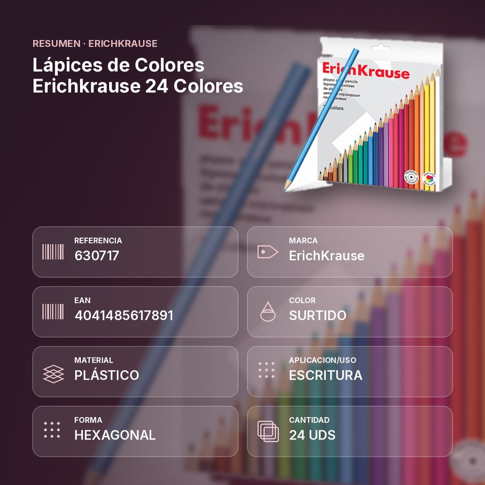 LÁPICES DE COLORES ERICHKRAUSE 24 COLORES  - resumen de atributos