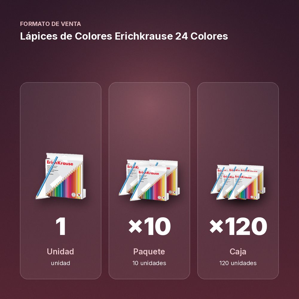LÁPICES DE COLORES ERICHKRAUSE 24 COLORES  - formato de venta: paquete de 10, caja de 120