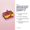 LÁPICES DE COLORES GIOTTO BEBÉ SUPER SCHOOLPACK 36 UNIDADES + 3 SACAPUNTAS - características principales