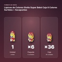 LÁPICES DE COLORES GIOTTO SUPER BEBÉ CAJA 6 COLORES SURTIDOS + SACAPUNTAS - formato de venta: paquete de 6, caja de 36