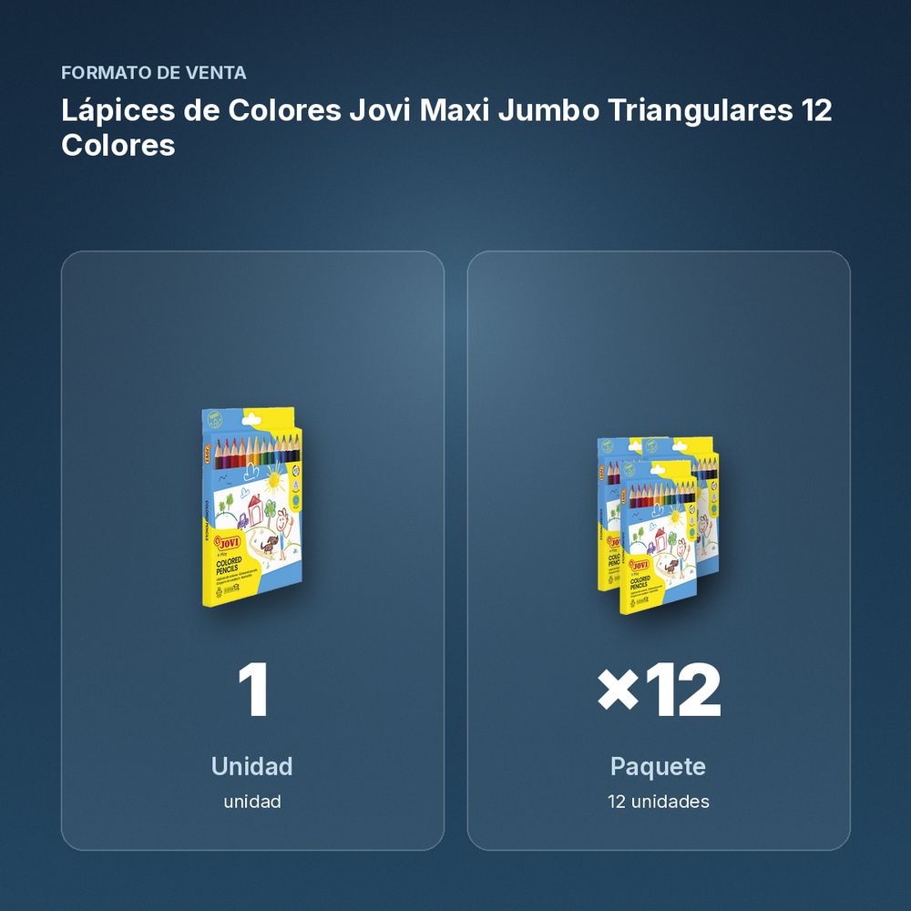 LÁPICES DE COLORES JOVI MAXI JUMBO TRIANGULARES 12 COLORES - formato de venta: paquete de 12