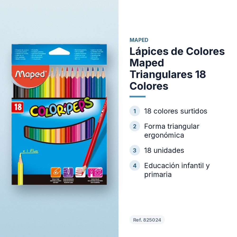 LÁPICES DE COLORES MAPED TRIANGULARES 18 COLORES - características principales