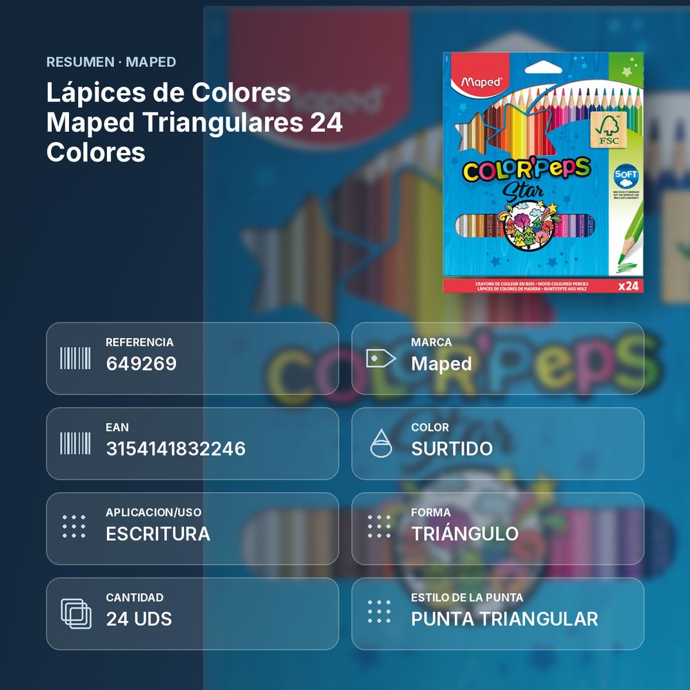 LÁPICES DE COLORES MAPED TRIANGULARES 24 COLORES - resumen de atributos