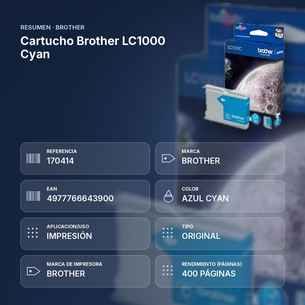 CARTUCHO BROTHER LC1000 CYAN - resumen de atributos