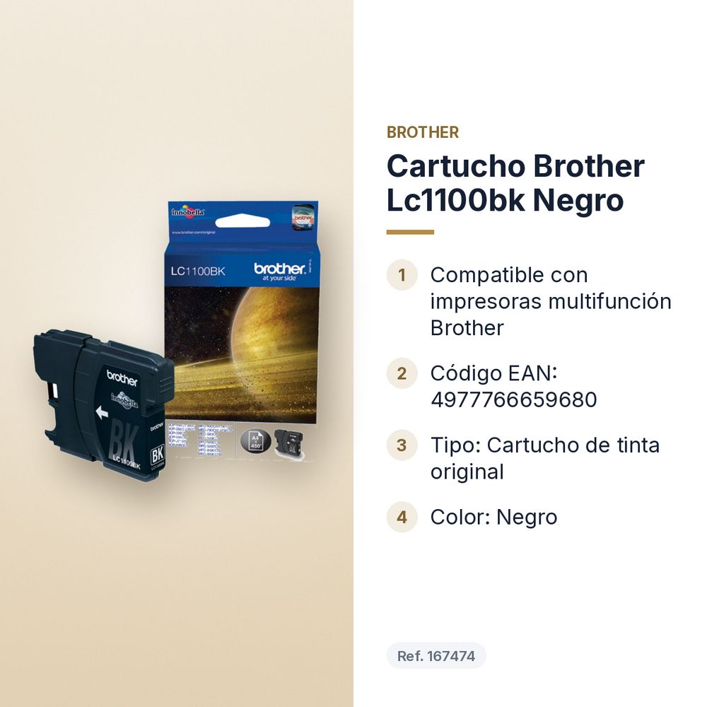 CARTUCHO BROTHER LC1100BK NEGRO  - características principales