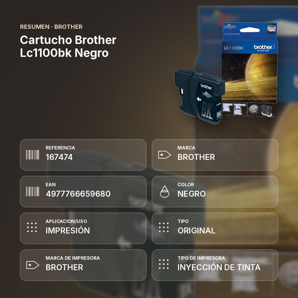 CARTUCHO BROTHER LC1100BK NEGRO  - resumen de atributos