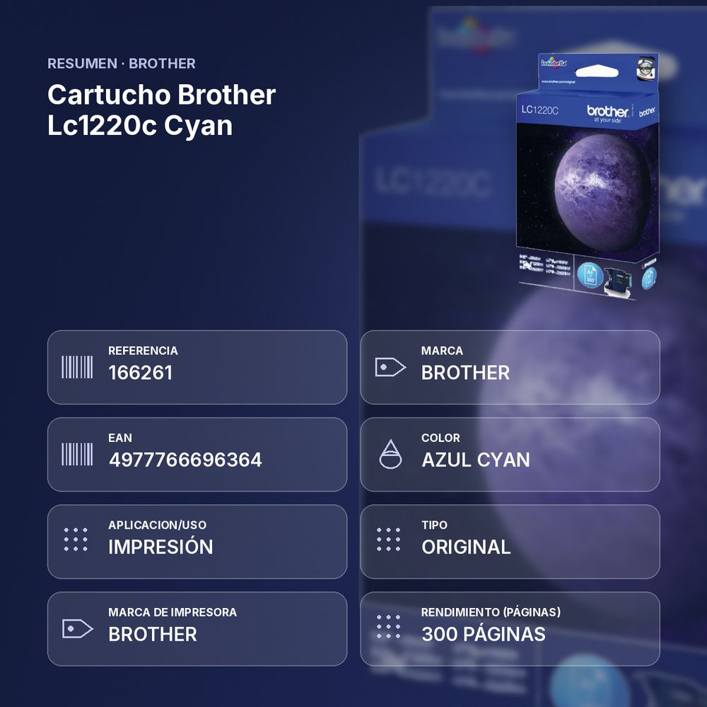 CARTUCHO BROTHER LC1220C CYAN - resumen de atributos