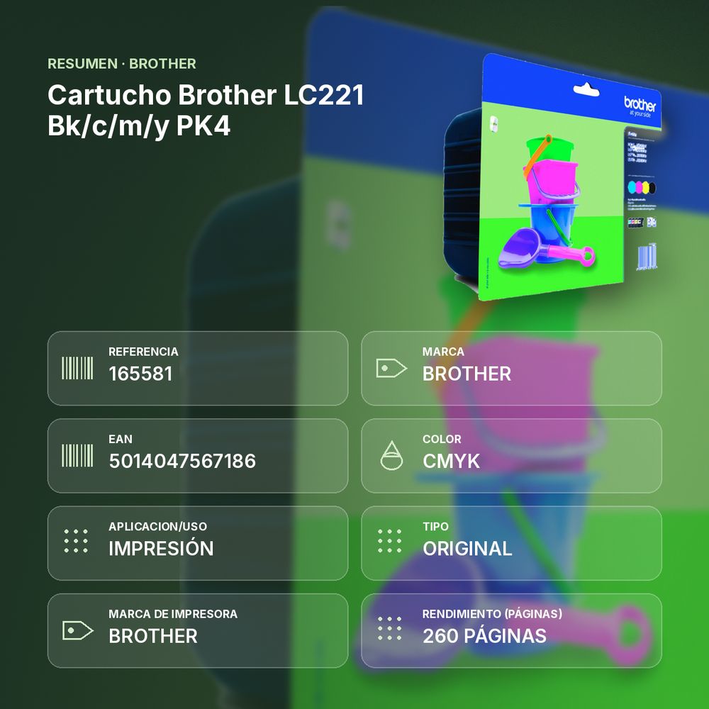 CARTUCHO BROTHER LC221 BK/C/M/Y PK4 - resumen de atributos