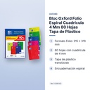 BLOC OXFORD FOLIO ESPIRAL CUADRÍCULA 4 MM 80 HOJAS TAPA DE PLÁSTICO - características principales