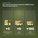 BLOC OXFORD FOLIO ESPIRAL CUADRÍCULA 4MM 80 HOJAS TAPA EXTRADURA PACK 4+1 - formato de venta: caja de 6, palé de 180