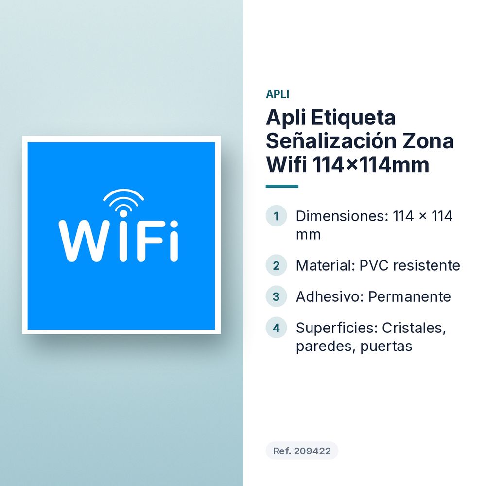 APLI ETIQUETA SEÑALIZACIÓN ZONA WIFI 114X114MM  - características principales