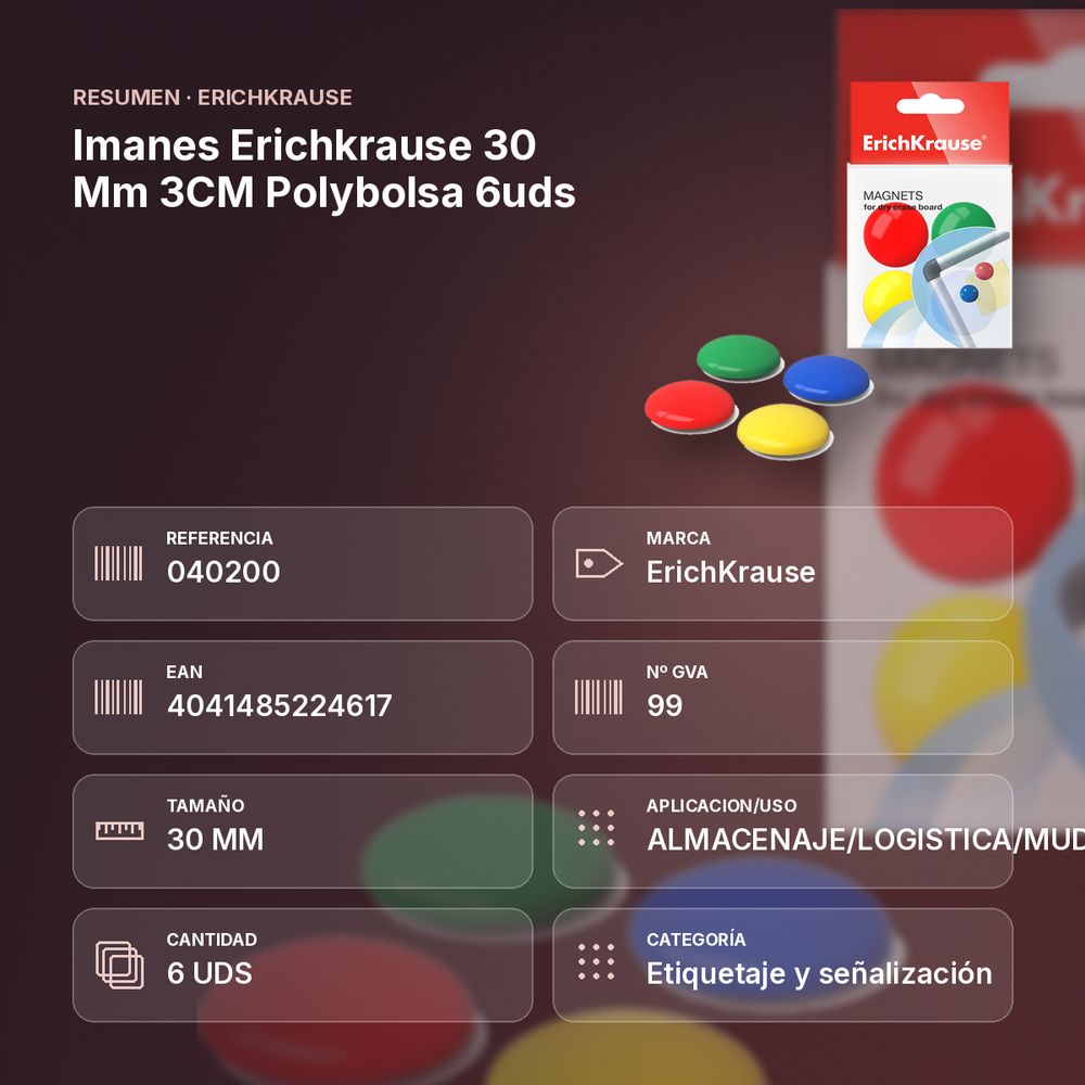 IMANES ERICHKRAUSE 30 MM 3CM POLYBOLSA 6UDS - resumen de atributos