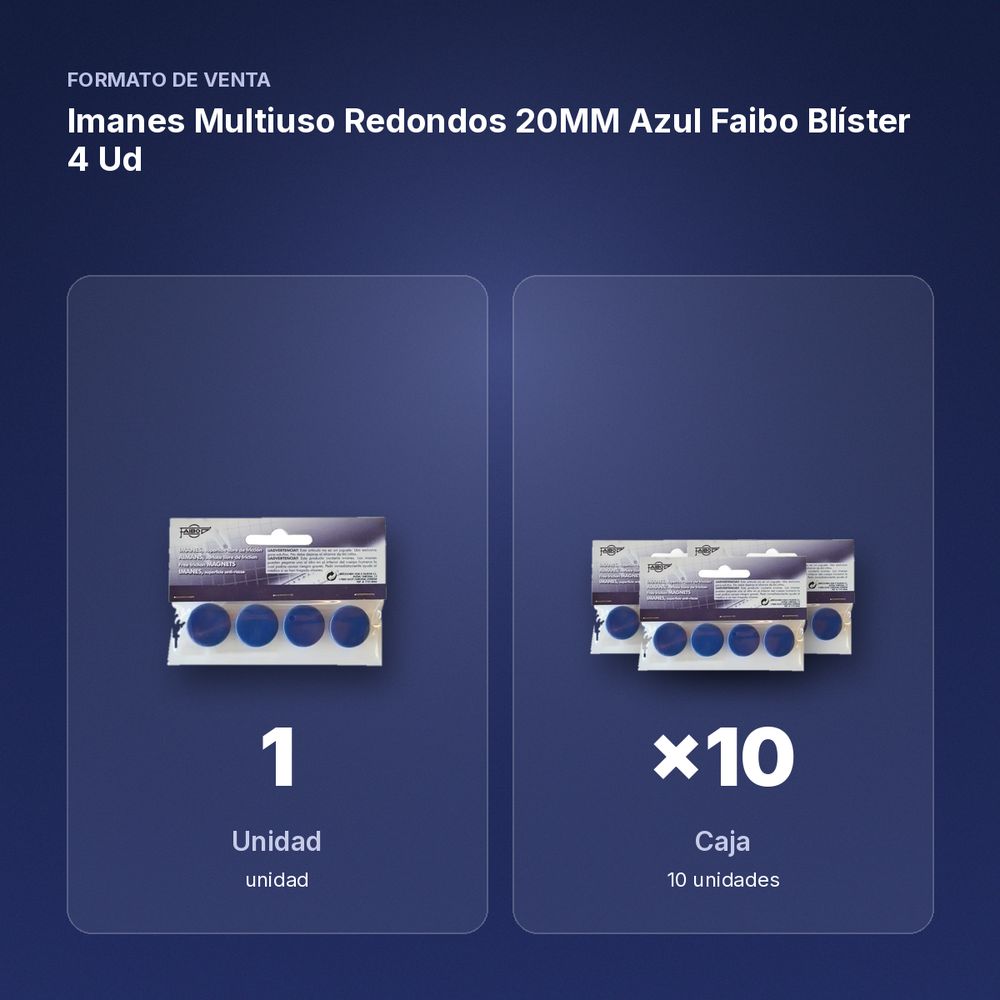 IMANES MULTIUSO REDONDOS 20MM AZUL FAIBO BLÍSTER 4 UD - formato de venta: caja de 10