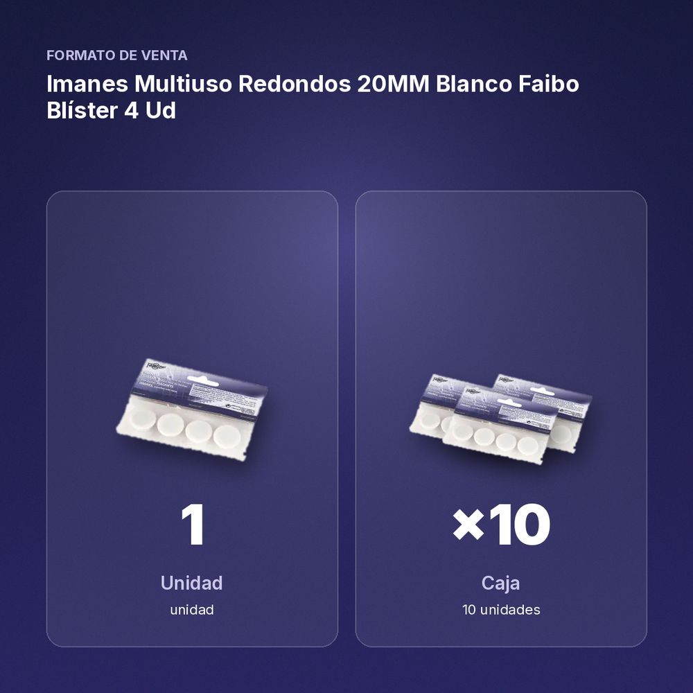 IMANES MULTIUSO REDONDOS 20MM BLANCO FAIBO BLÍSTER 4 UD - formato de venta: caja de 10