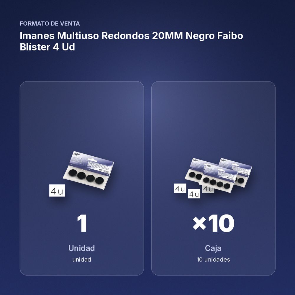 IMANES MULTIUSO REDONDOS 20MM NEGRO FAIBO BLÍSTER 4 UD - formato de venta: caja de 10