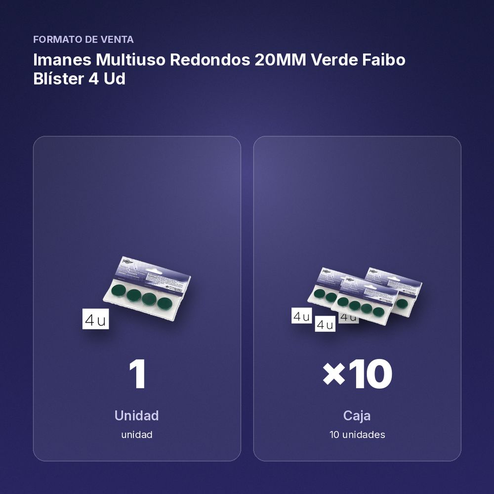IMANES MULTIUSO REDONDOS 20MM VERDE FAIBO BLÍSTER 4 UD - formato de venta: caja de 10
