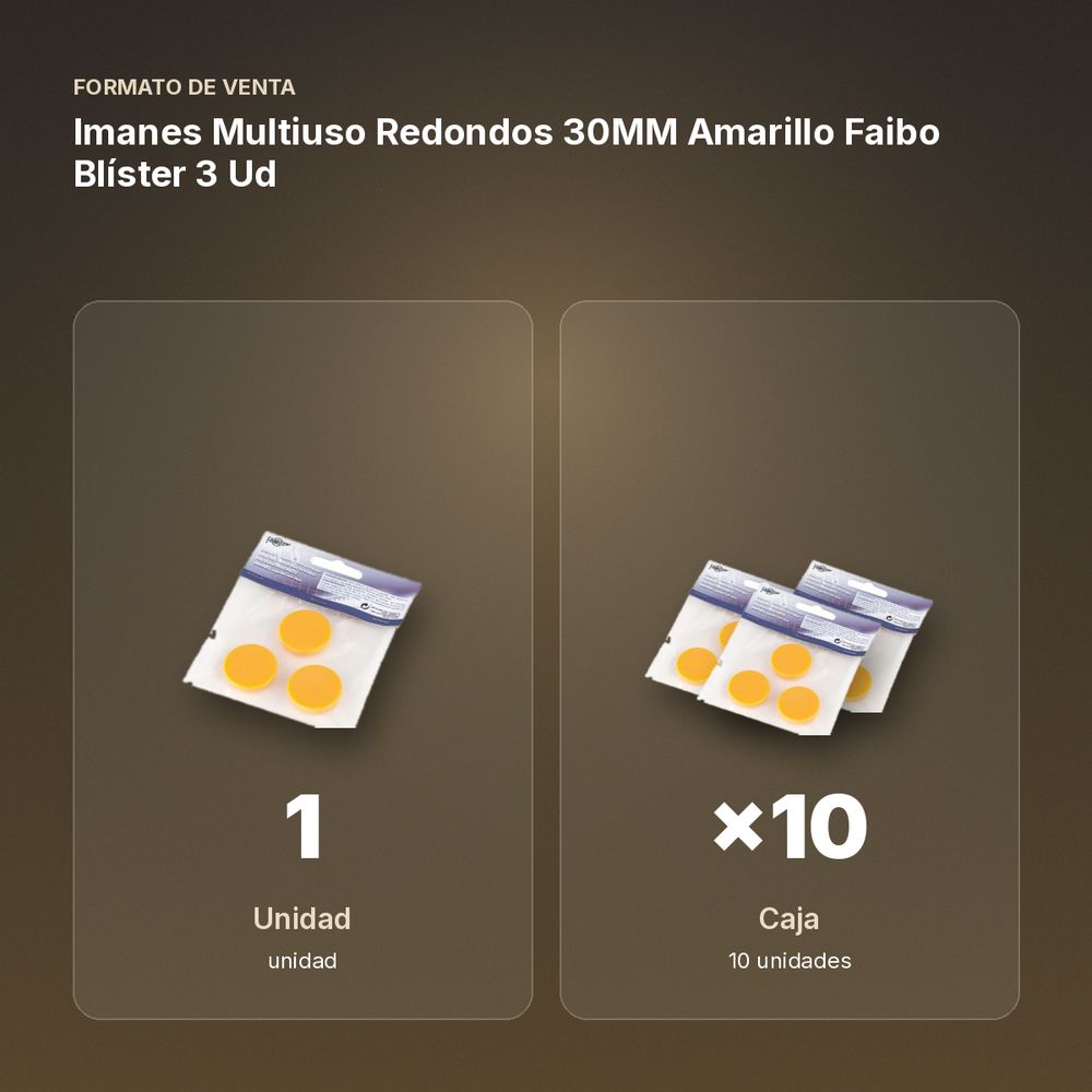 IMANES MULTIUSO REDONDOS 30MM AMARILLO FAIBO BLÍSTER 3 UD - formato de venta: caja de 10