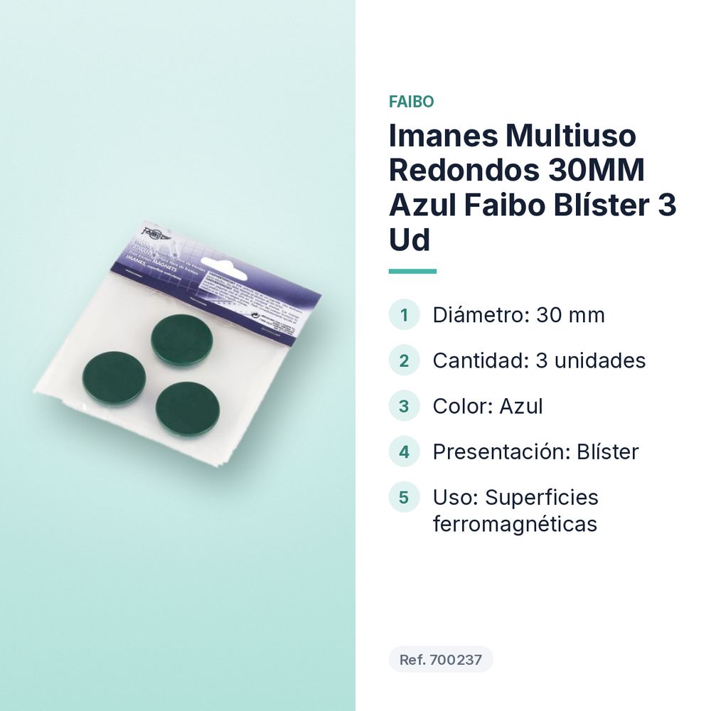 IMANES MULTIUSO REDONDOS 30MM AZUL FAIBO BLÍSTER 3 UD - características principales
