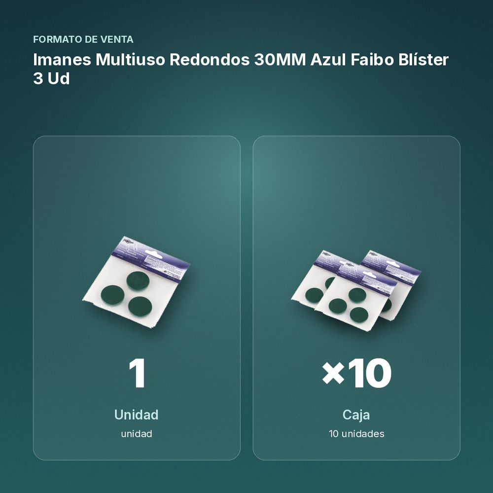 IMANES MULTIUSO REDONDOS 30MM AZUL FAIBO BLÍSTER 3 UD - formato de venta: caja de 10