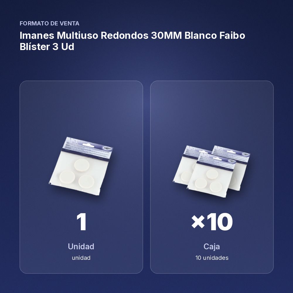 IMANES MULTIUSO REDONDOS 30MM BLANCO FAIBO BLÍSTER 3 UD - formato de venta: caja de 10