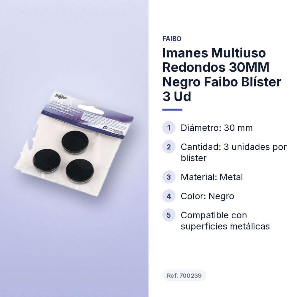 IMANES MULTIUSO REDONDOS 30MM NEGRO FAIBO BLÍSTER 3 UD - características principales