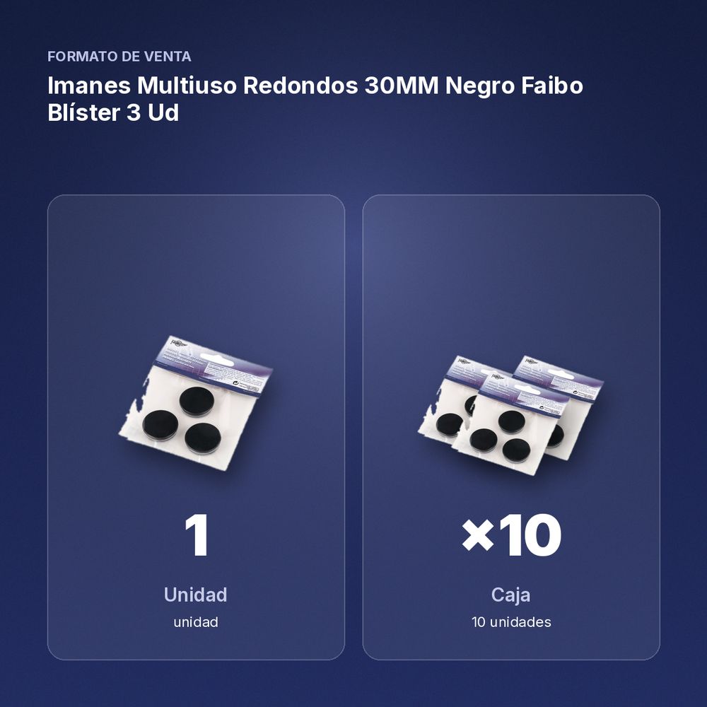 IMANES MULTIUSO REDONDOS 30MM NEGRO FAIBO BLÍSTER 3 UD - formato de venta: caja de 10