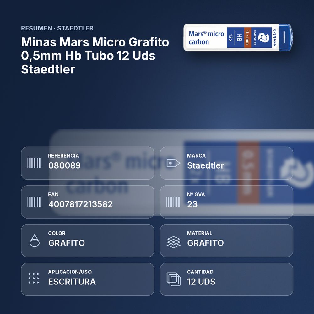 MINAS MARS MICRO GRAFITO 0,5MM HB TUBO 12 UDS STAEDTLER - resumen de atributos
