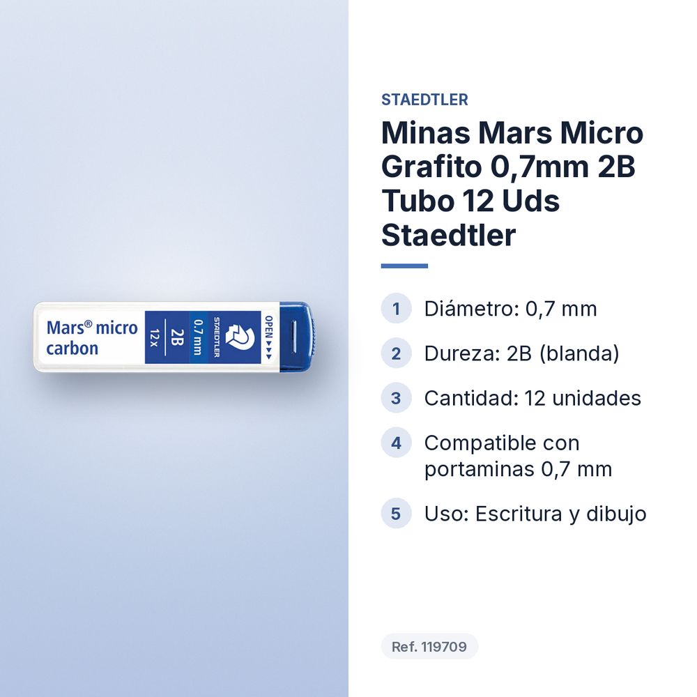 MINAS MARS MICRO GRAFITO 0,7MM 2B TUBO 12 UDS STAEDTLER - características principales
