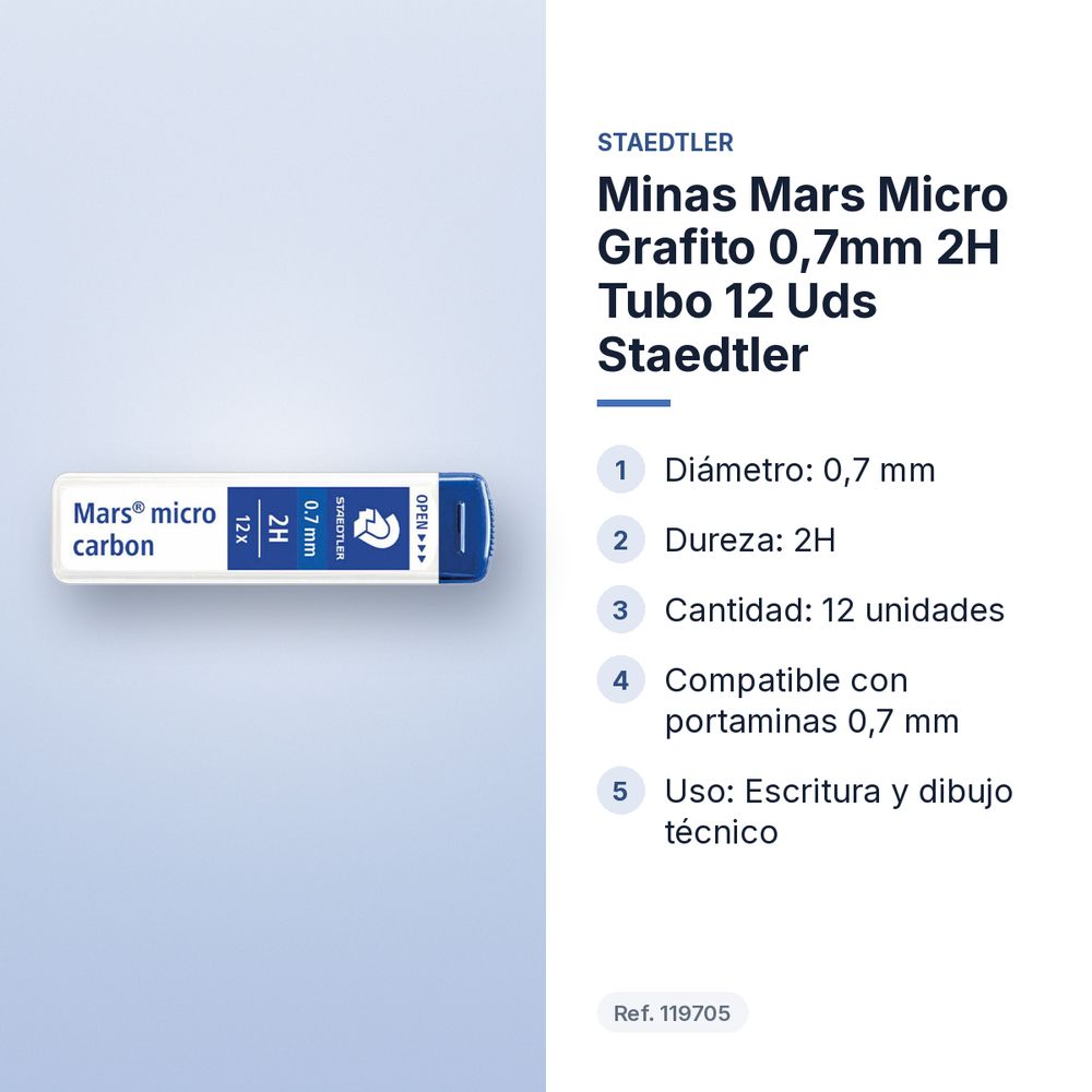 MINAS MARS MICRO GRAFITO 0,7MM 2H TUBO 12 UDS STAEDTLER - características principales