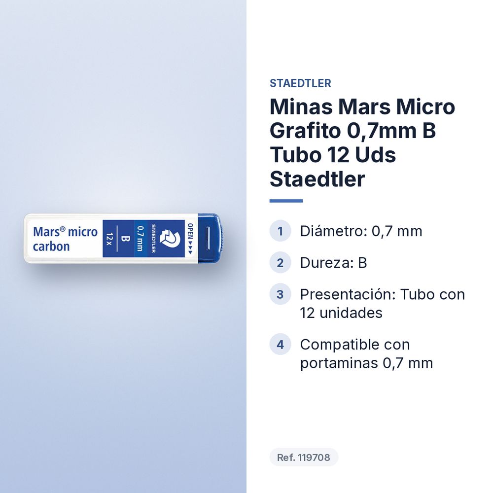 MINAS MARS MICRO GRAFITO 0,7MM  B TUBO 12 UDS STAEDTLER - características principales