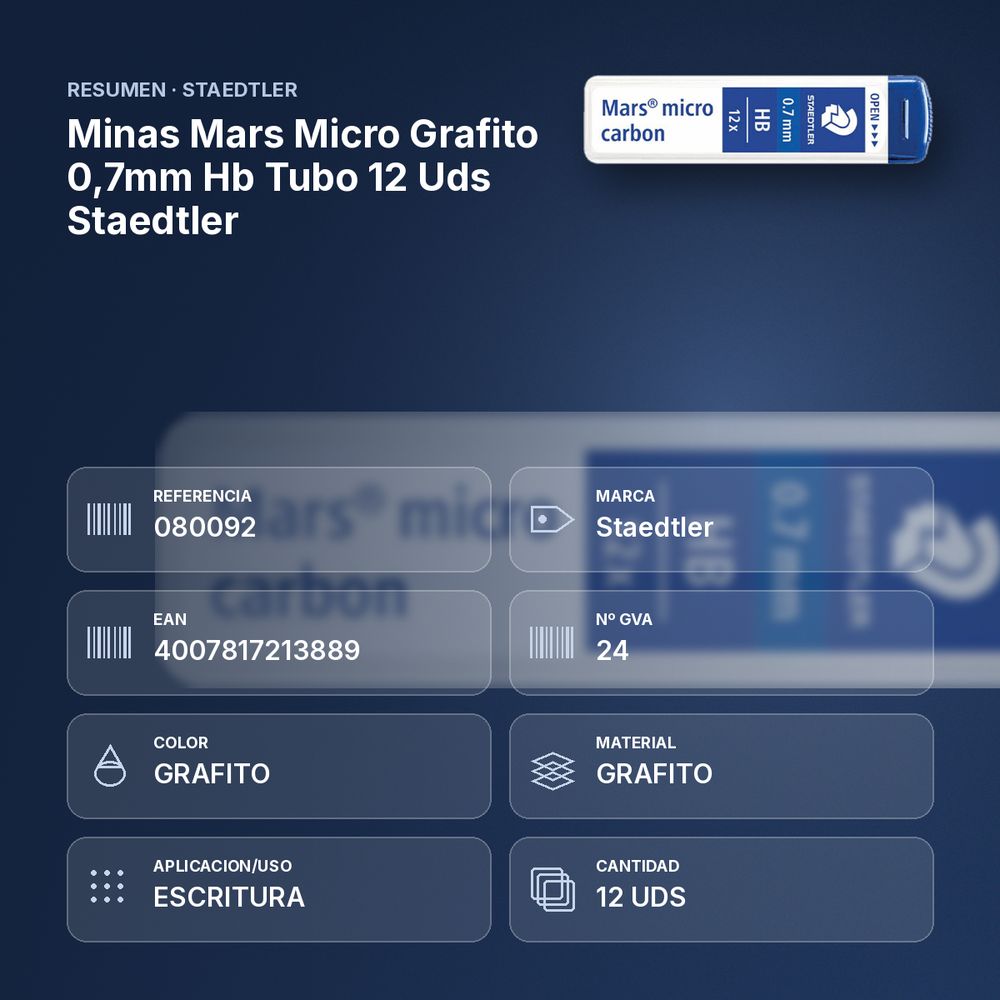 MINAS MARS MICRO GRAFITO 0,7MM HB TUBO 12 UDS STAEDTLER - resumen de atributos