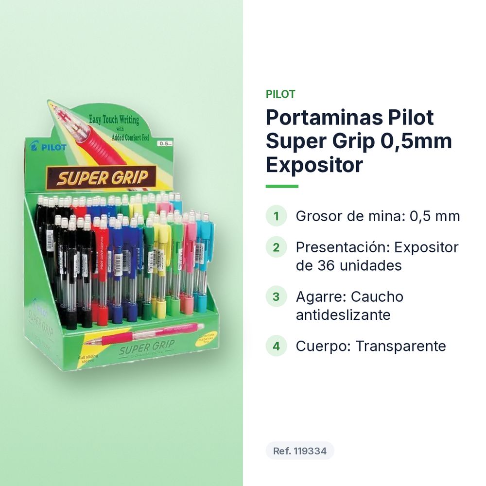 PORTAMINAS PILOT SUPER GRIP 0,5MM EXPOSITOR - características principales