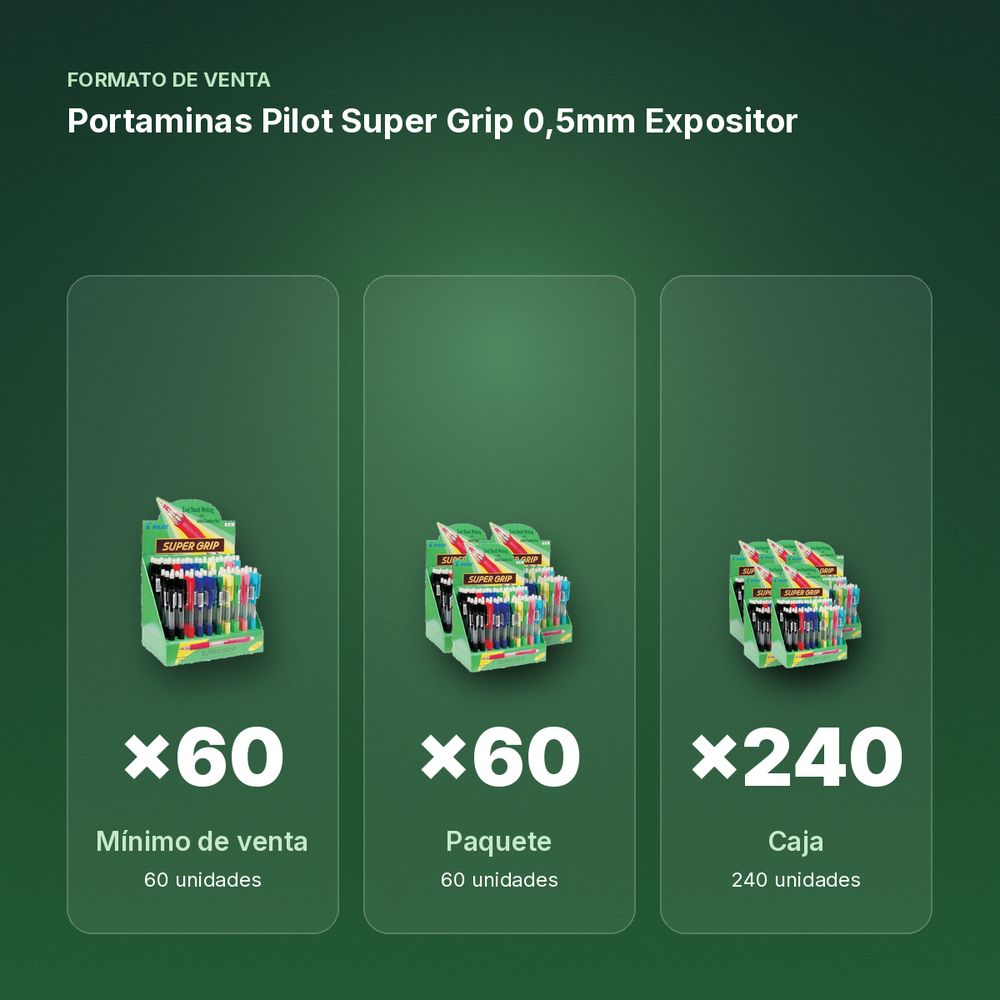 PORTAMINAS PILOT SUPER GRIP 0,5MM EXPOSITOR - formato de venta: paquete de 60, caja de 240