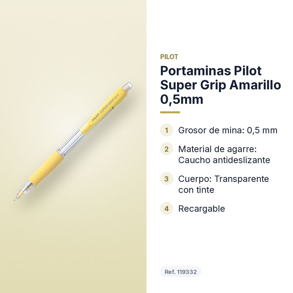 PORTAMINAS PILOT SUPER GRIP AMARILLO 0,5MM - características principales