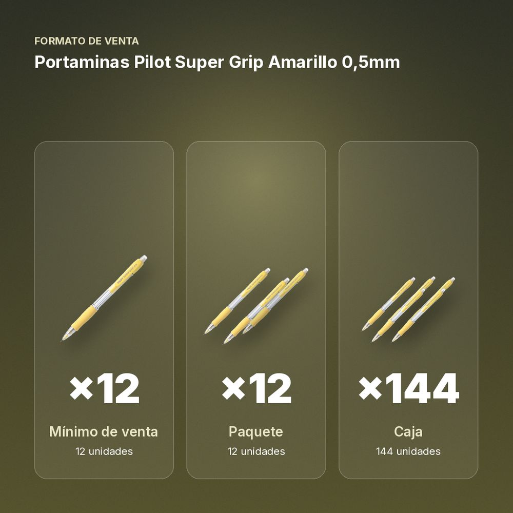 PORTAMINAS PILOT SUPER GRIP AMARILLO 0,5MM - formato de venta: paquete de 12, caja de 144