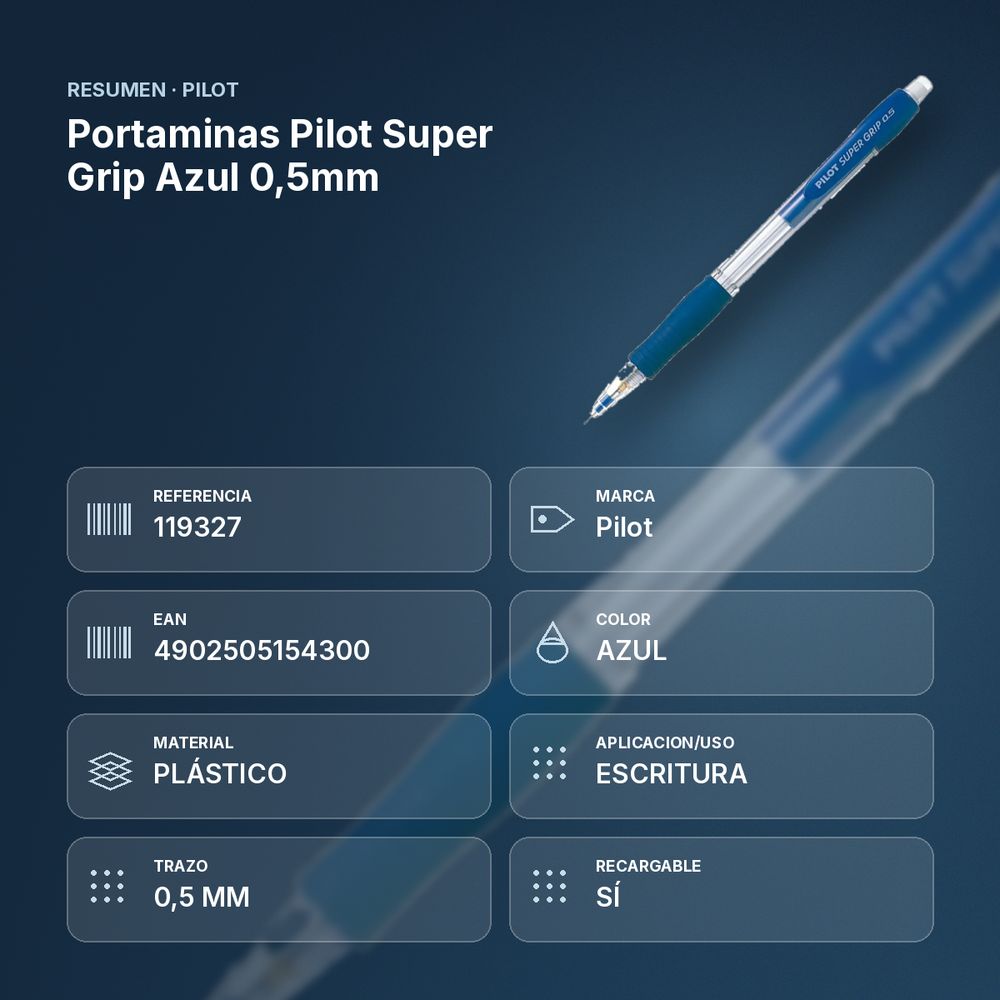 PORTAMINAS PILOT SUPER GRIP AZUL 0,5MM - resumen de atributos