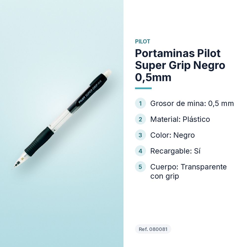 PORTAMINAS PILOT SUPER GRIP NEGRO 0,5MM - características principales
