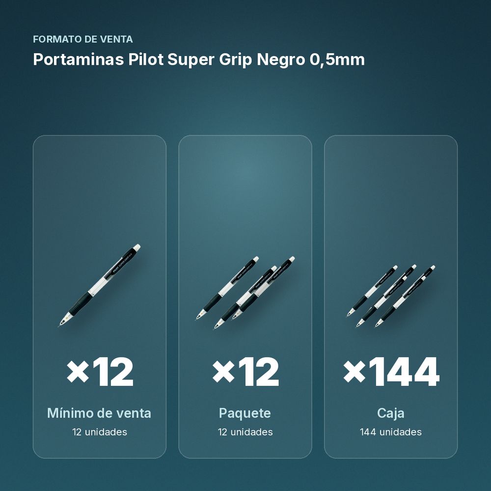 PORTAMINAS PILOT SUPER GRIP NEGRO 0,5MM - formato de venta: paquete de 12, caja de 144