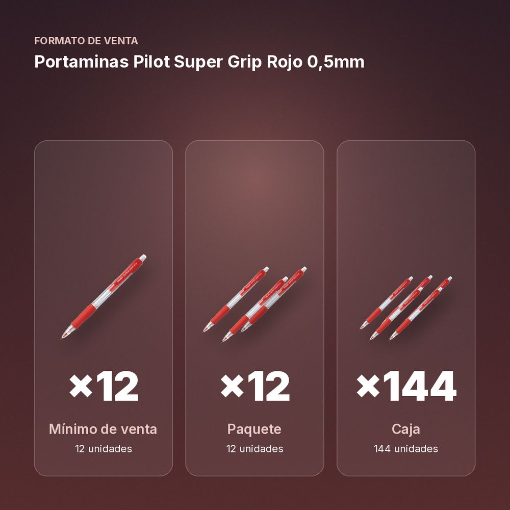 PORTAMINAS PILOT SUPER GRIP ROJO 0,5MM - formato de venta: paquete de 12, caja de 144