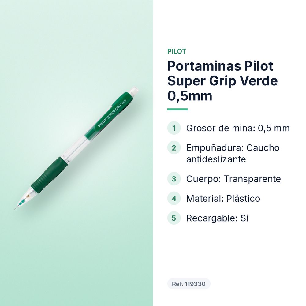 PORTAMINAS PILOT SUPER GRIP VERDE 0,5MM - características principales