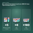 BLOC OXFORD FOLIO ESPIRAL CUADRÍCULA 4MM 80 HOJAS TAPA EXTRADURA PACK 4+1 - formato de venta: caja de 6, palé de 180