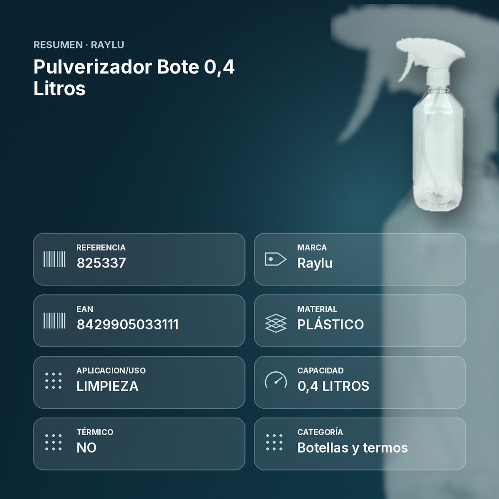 PULVERIZADOR BOTE  0,4 LITROS - resumen de atributos