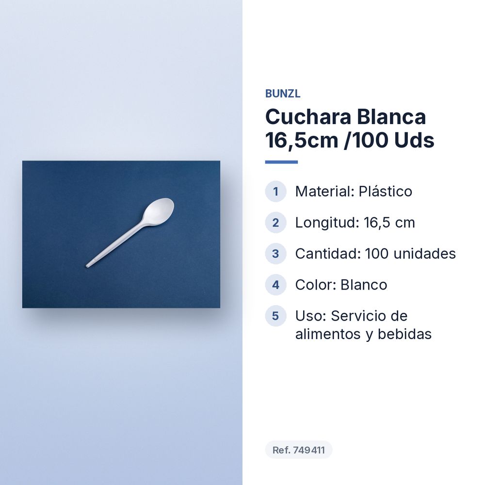 CUCHARA BLANCA 16,5CM /100 UDS - características principales