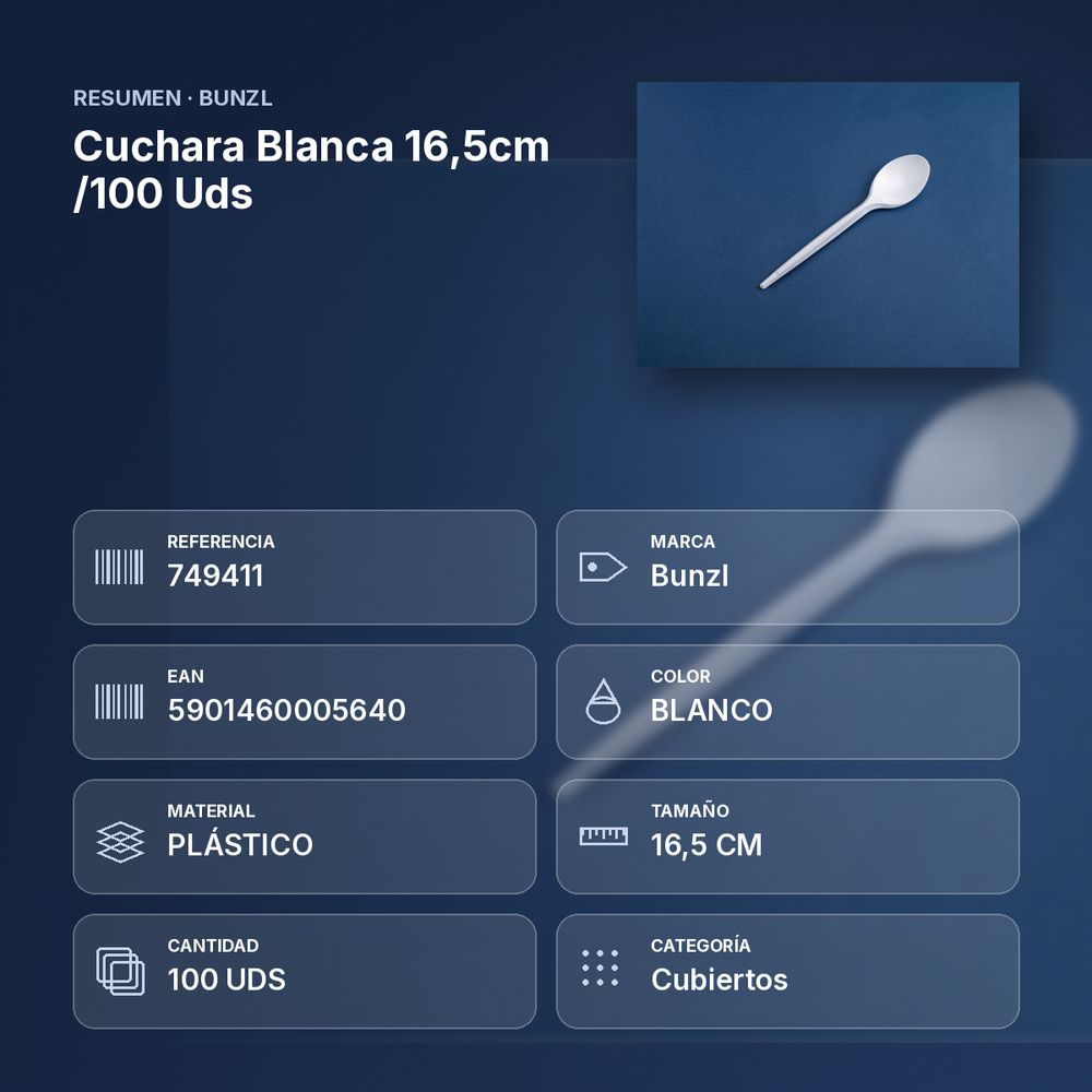 CUCHARA BLANCA 16,5CM /100 UDS - resumen de atributos