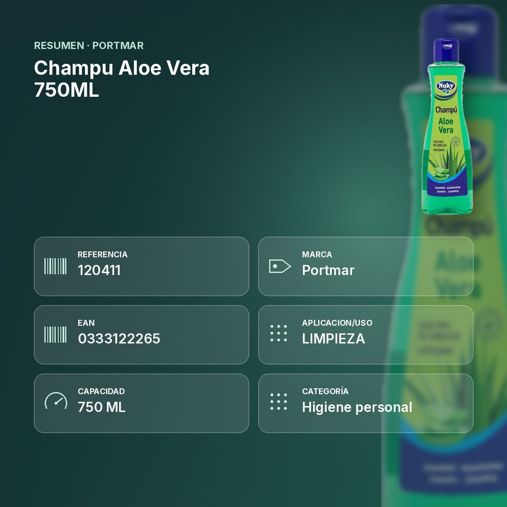 CHAMPU ALOE VERA 750ML - resumen de atributos